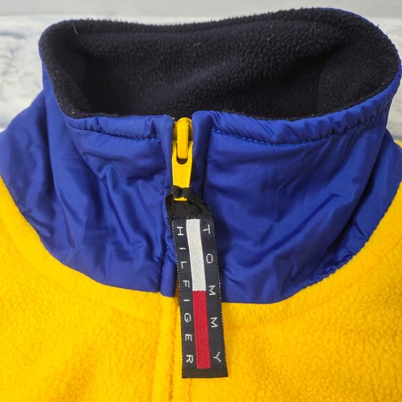 Y2k Tommy Hilfiger Jeans Yellow Jacket Colorblock Fleece Mixed Media size Large - Picture 6 of 16